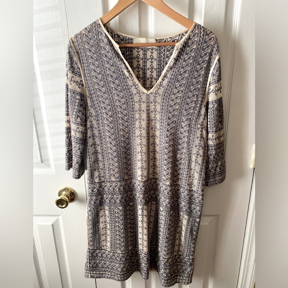 Love Sam Cottagecore Tan Mesh Purple All-over Embroidery V-Neck Shift Dress SZ M